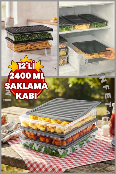 İnfeta 12 Pieces 2400 ml Microwave and Freezer Safe Storage Container Freezer...