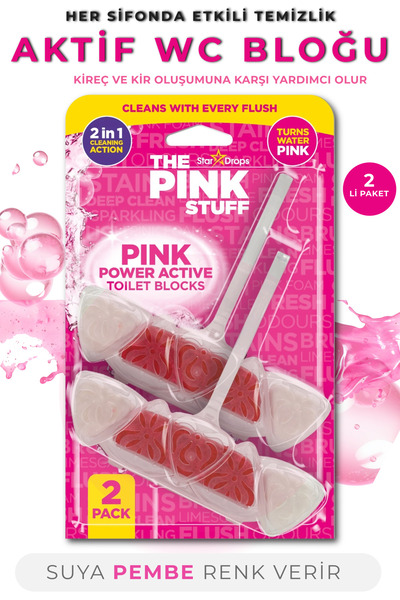 ThePinkStuff Power Active Aktif WC Bloğu 2'li Paket-Suya Pembe Renk Veren Klo...