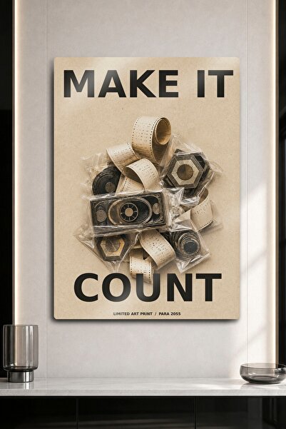 DekorHane Tablou metalic - Make It Count Bandă perforată retro, decor de pere...