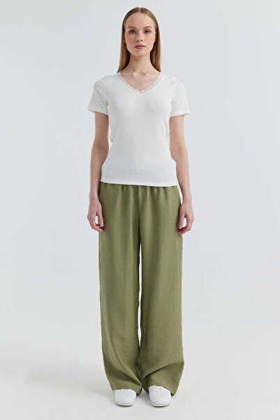 PAULMARK Women's Waist Detailed Wide Leg Trousers