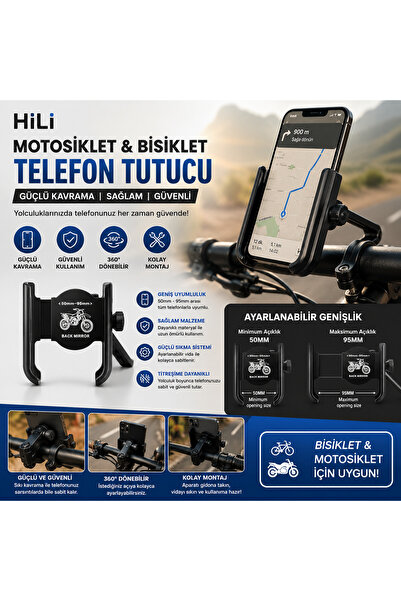 Hili Motosiklet ve Bisiklet Telefon Tutucu – Gidon Uyumlu Universal Güçlü Kavrama Telefon Tutacağı