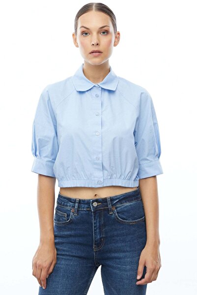 PAULMARK Women's Half Sleeve Poplin Crop Shirt