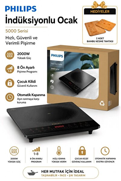 Philips Taşınabilir 8 Ön Ayarlı 10 Isı Seviyeli Otomatik Kapanmalı İndüksiyon...