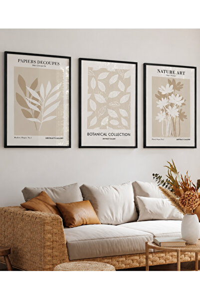 NT Handmade 3-Piece Minimalist Flower and Leaf Wall Decor with Natural Wood F...
