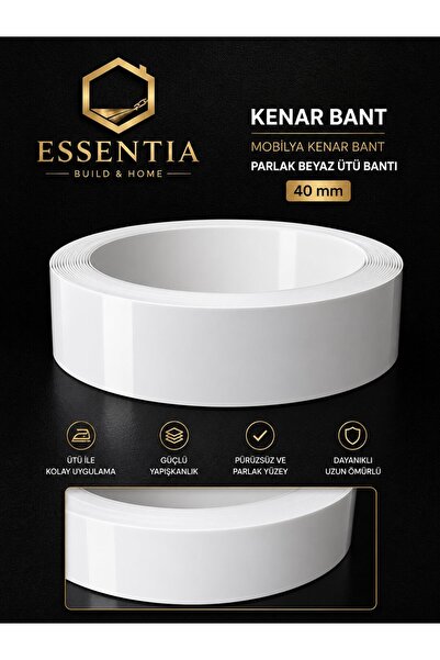 ESBH Mobilya Kenar Bant 40 mm x 5 Metre Parlak Beyaz Ütü Bantı Melamin Kenar ...