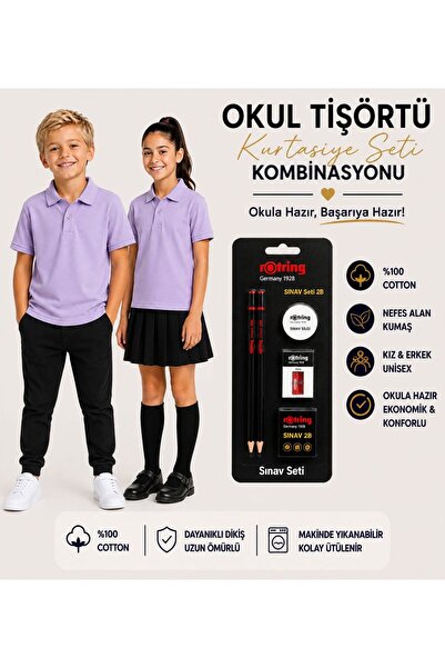 Genel Markalar Unisex Kısa Kol,Polo Yaka,Cotton Okul T-Shirt Seti