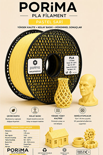 Porima PLA Filament Pastel Sarı Renk 1KG