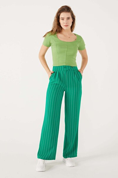 PAULMARK STRIPED WAIST DETAIL PANTS