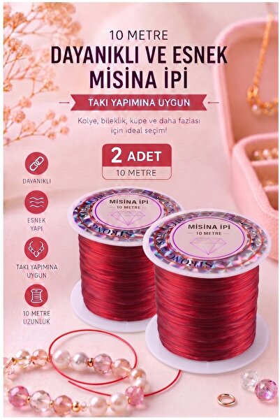 Artmaster Kırmızı Misina İpi 0.5mm 10 Metre 2 Adet Esnek Boncuk Takı Dizme İp...