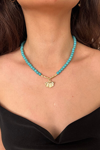 Suerte Accessories Turquoise Natural Stone Steel Sea Shell Symbol Pendant Han...