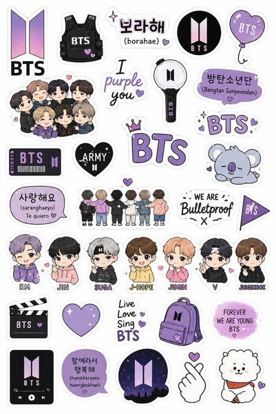 StickerAtölye مجموعة ملصقات كورية من 2 صفحة (BTS)
