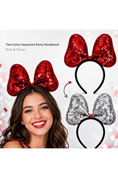 NW NessiWorld Double Color Red Silver Sequined Party Crown 20X16 cm