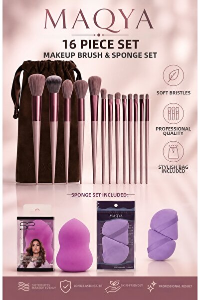 MAQYA KOZMETİK 16 Pieces Makeup Brush Set Professional Face Eye Makeup Brushe...