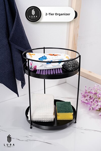 Homekolik 2-Tier Black Metal Multi-Purpose Bathroom Organizer - 22X30 cm Sham...