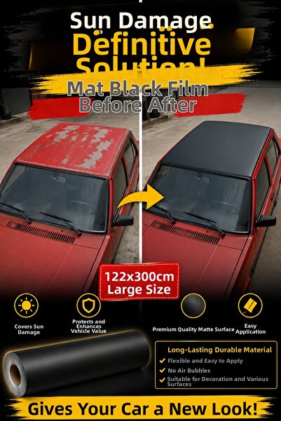 PANDA SOKAĞI Matte Black Car Roof Covering Foil 122X300 cm Sunburn Protection...