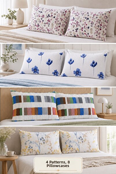Formeya Set of 8 Patterned Pillowcases 50X70 cm – 4 Different Patterns, 2 of ...