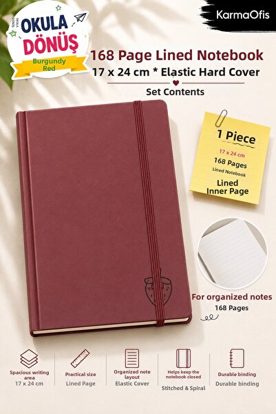 KarmaOfis Burgundy Red – Burgundy / Strawberry Patterned |   168 Sheets Lined...