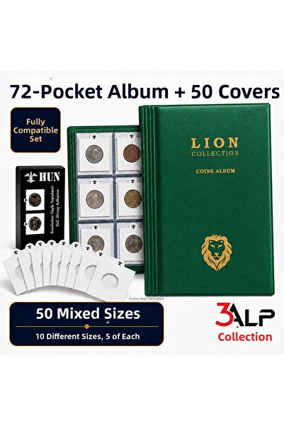 3Alp Koleksiyon Small Size 72-Piece Metal Coin Album and 50-Piece Mixed Size ...