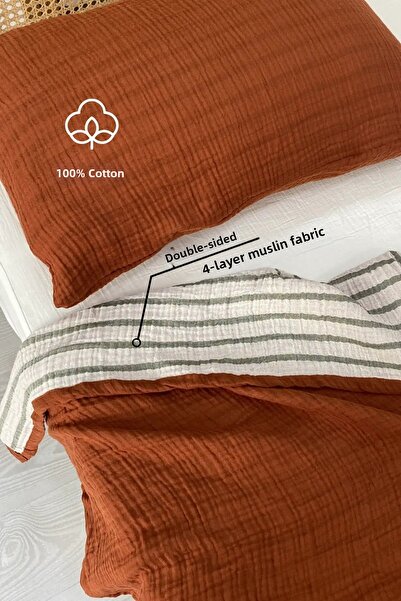 sutra 4 Layer 100% Cotton Muslin Double-Sided Single Bedspread - Pique Set