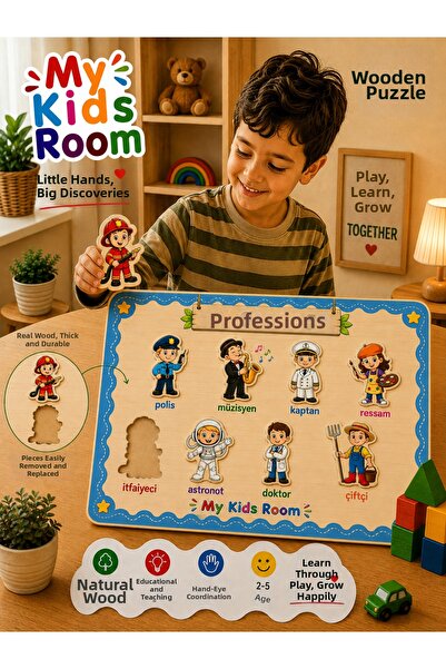 My Kids Room 6-Piece Wooden Puzzle Set Educational Learning Find and Fit Puzzle Turkish Children's Toy