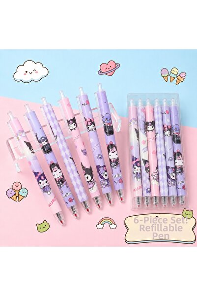 synshop 6-Piece Kawaii Cute Cat Kuromiii Patterned Ballpoint Pen Set Pressabl...
