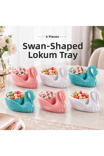LUCES DESİGN 6-Piece Swan Design Turkish Delight Serving Bowl Set, Colorful