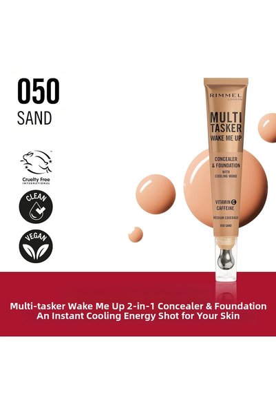 RIMMEL LONDON كريم أساس ريميل متعدد الاستخدامات ويك مي أب، خافي عيوب، 050 ساند، 20 مل