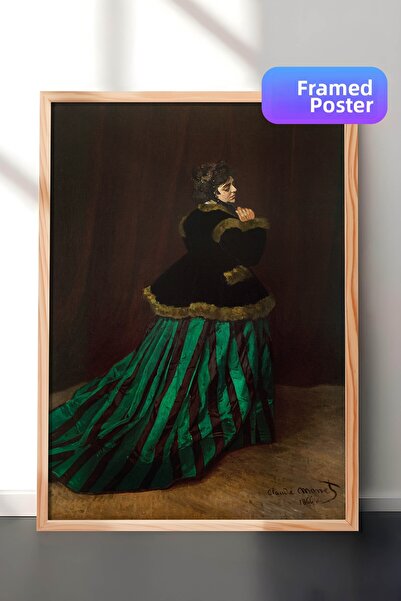 Zestia Pictură murală Claude Monet înrămată în lemn, Femeie în rochie verde, ...