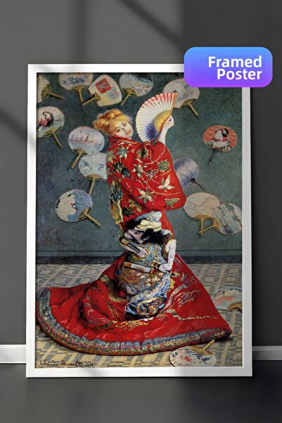 Zestia Pictură murală Claude Monet în ramă albă, La Japonaise, Femeie în kimo...