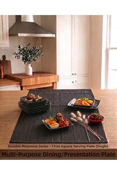 BİODATA 6 Pieces 8 cm Black Square Serving Plate Unbreakable Melamine Mini Sa...