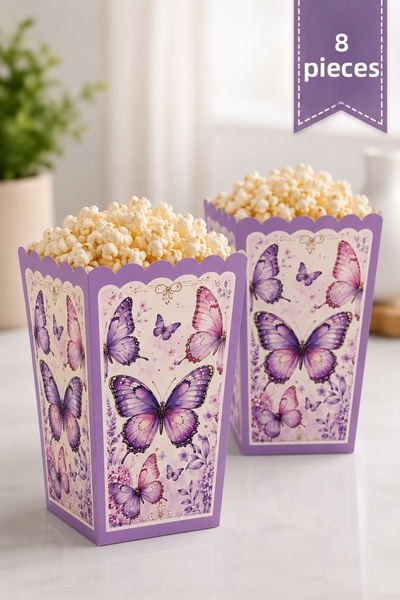 Baloncu Nene Cutie de porumb cu tematică fluture roz-violet, set de 8 cutii d...