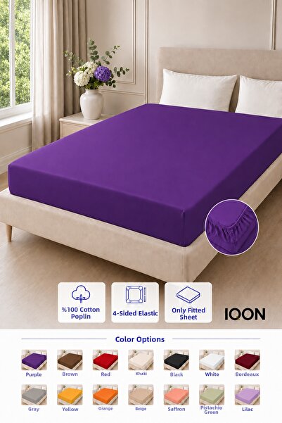 İQON 100% Cotton - Poplin Fabric 4-Sided Elastic Fitted Sheet 180X220 cm – Da...