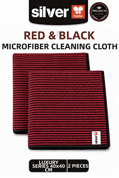 SİLVER HOME Luxury Series 2-Piece Red Black Thin Striped Pattern Microfiber C...
