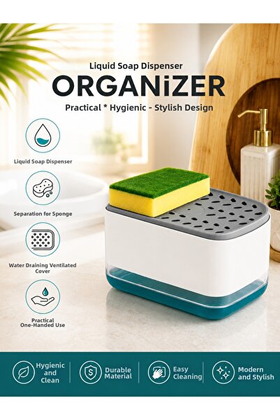 HB LİFE Sponge Organizer with Liquid Soap Container – Practical Sponge Holder...