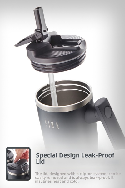 NEOFLAM Fika Lumi Patented Leak-Proof Steel Thermos with Rotating Handle 1200 ml - Anthracite