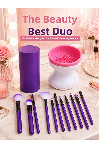 OtoTech Advantageous Double Set of 12 Purple Makeup Brushes and Electric Make...