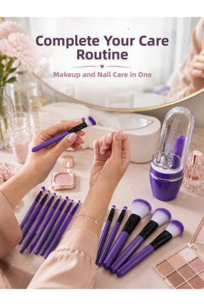 teknotrust Preminium 12-Piece Purple Makeup Brush Set and Nail Care Set Manic...