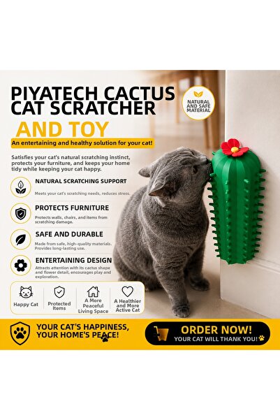 PİYATECH Cactus Design Wall Corner Cat Scratching and Massage Brush Scratcher
