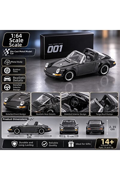 SUDESA OYUNCAK Singer Targa 1:64 Scale Metal Model Car – Dark Chrome Prdc-001