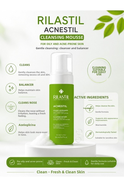 Rilastil Acnestil 150 ml – Facial Cleansing Foam That Helps Purify Pores and ...