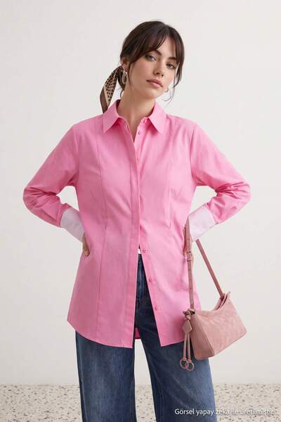 Trendyol Modest Cămașă roz cu blocuri de culoare TCTAW27TG00007
