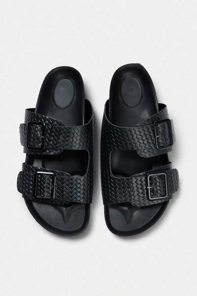 TRENDYOL SHOES Μαύρες ανδρικές παντόφλες διπλές ριγέ