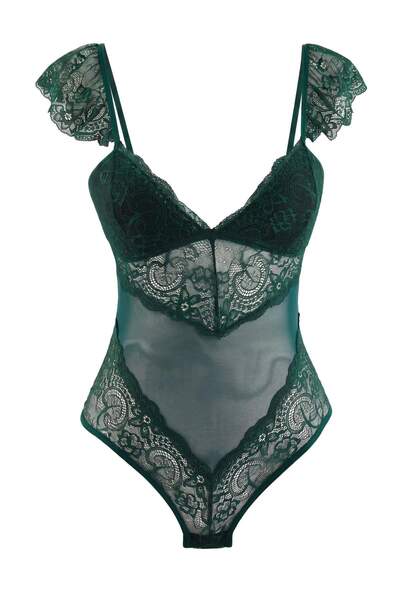 Trendyol Collection Emerald Green Lace Fitted Plain Body Thmaw27Bd00014