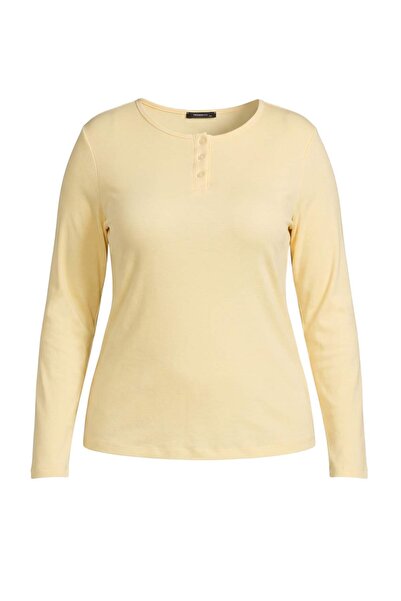 Trendyol Curve Yellow Viscose Ribbed Knitted Plus Size Blouse
