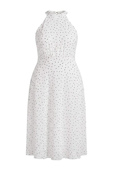Trendyol Curve Rochie albă din șifon cu buline, căptușită, țesută, mărime mar...