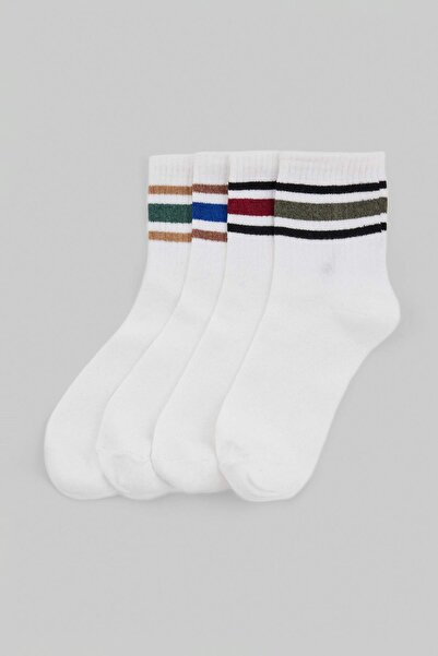 Trendyol Collection White Stripe Detailed Unisex 4-Pack Socks Tmnaw27Co00012