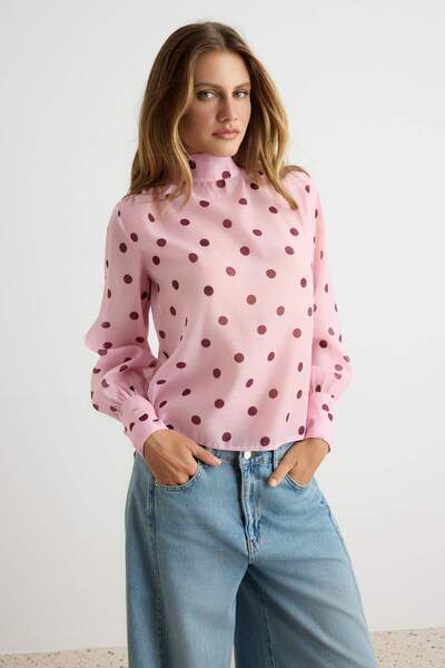 Trendyol Collection Pink Polka Dot Woven Fabric with Tie Back Detailtwoaw27Bz...