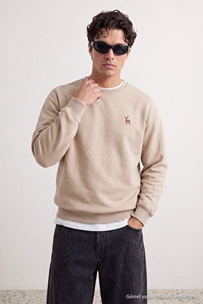 Trendyol Kollektion Stone Oversize/Sweatshirt mit bequemer Passform und Hirsc...