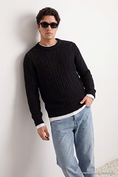 Trendyol Collection Anthracite Regular Crew Neck Textured Sweater Tmnaw25Kz00021