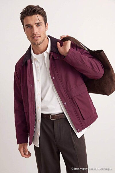Trendyol Collection Burgundy Regular Fit Velvet Collar Detailed Unisex Season...